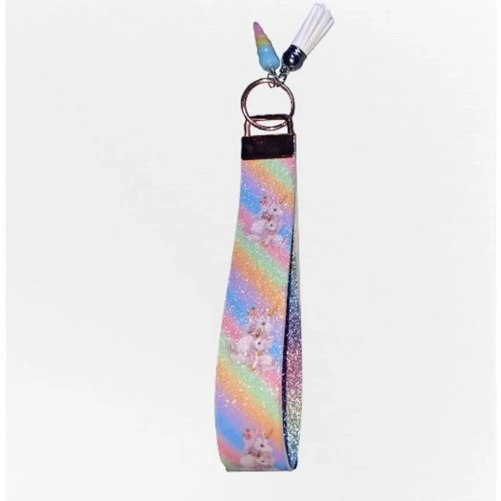 ☀️3/$9☀️ Unicorn Rainbow Faux Leather Keychain Wristlet